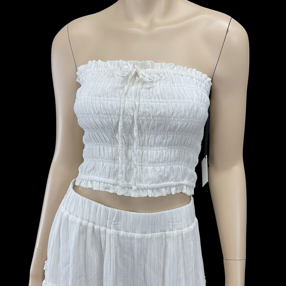 Statement Skirt Set Medium Ivory Strapless Smock Top & Ruffle Elastic Waist NWT - Picture 2 of 12